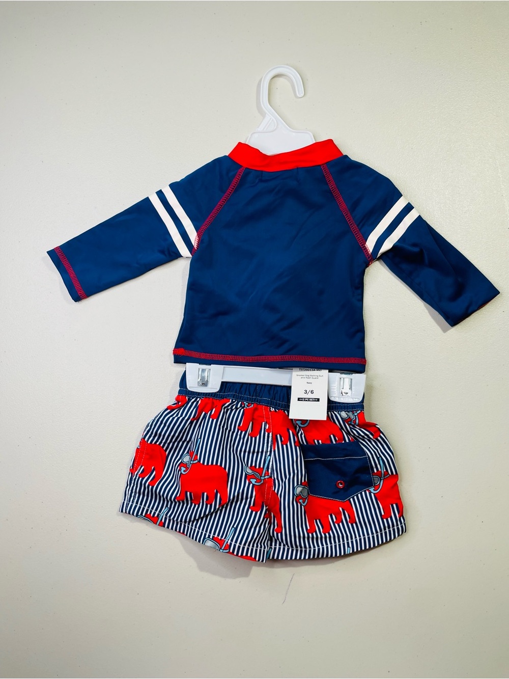 NWT Andy & Evan 3-6 months Navy & Red Snorkel Dog Two-Piece Rash Guard Swim Set - Picture 2 of 5